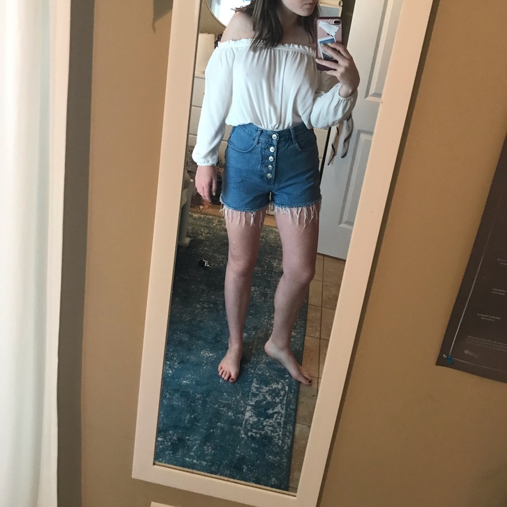 White over the shoulder long sleeve.